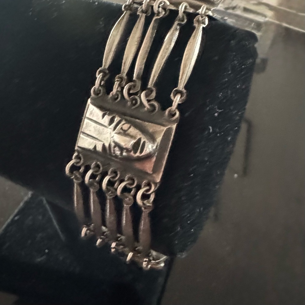 Vintage Mid Century Mexican Face Ladder & Links Station Bracelet